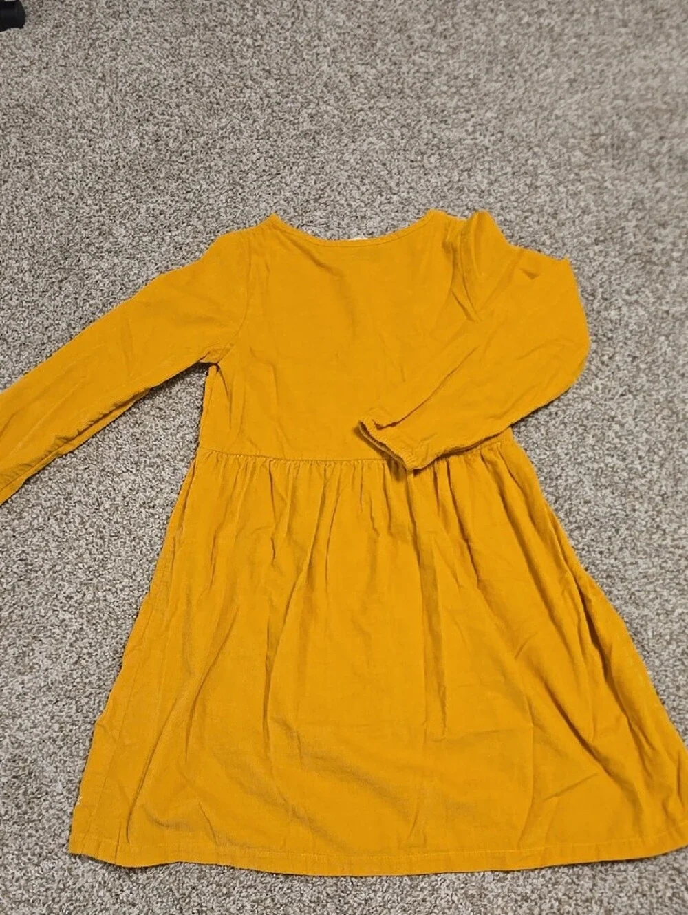 Girls' Mustard Yellow, Corduroy, Button-Front Dress with Woodland Embroidery 🦔